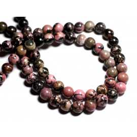 Fil 38cm 57pc environ - Perles Pierre Rhodonite Boules 6mm rose gris noir