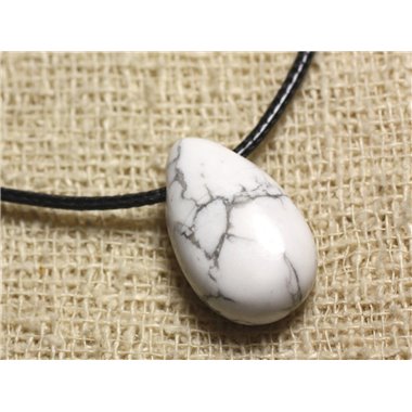 Collier Pendentif Pierre Howlite Goutte 25x15mm Blanc gris