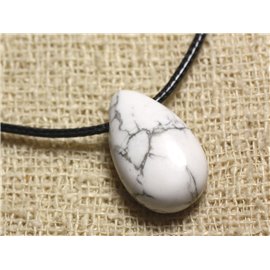Collier Pendentif Pierre Howlite Goutte 25x15mm Blanc gris