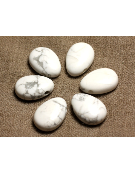 Collier Pendentif Pierre Howlite Goutte 25mm Blanc gris