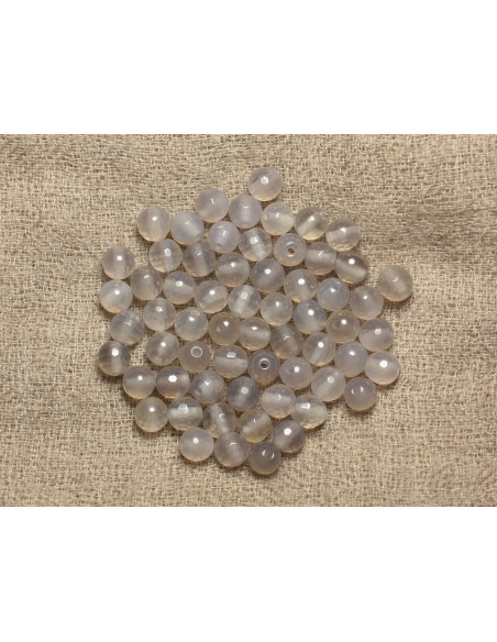 10Stk - Steinperlen - Grauer Achat Facettierte Kugeln 6mm 4558550037398