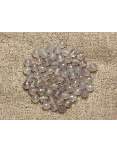 10pc - Stone Beads - Gray Agate Faceted Balls...