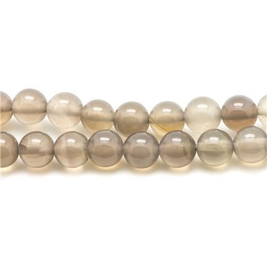 Fil 39cm 46pc environ - Perles Pierre Agate Boules 8mm Gris transparent