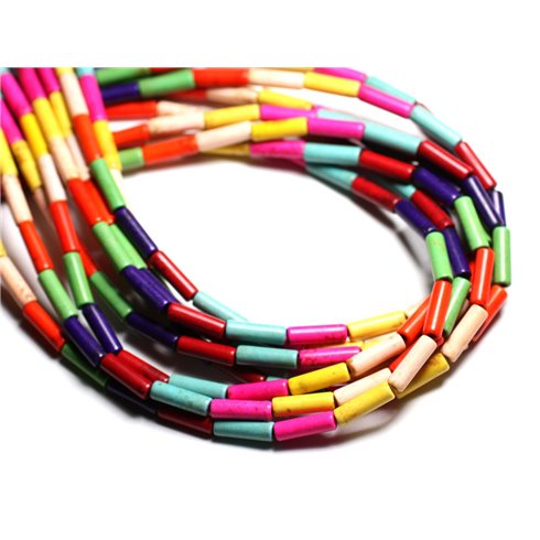 Fil 39cm 29pc env - Perles de Pierre Turquoise Synthèse Tubes 13x4mm Multicolore