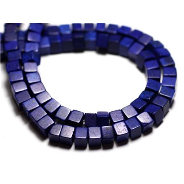 Fil 39cm 98pc env - Perles de Pierre Turquoise Synthèse Cubes 4mm Bleu nuit