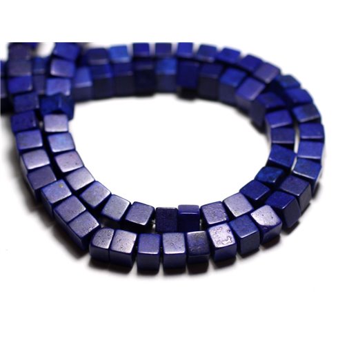 Fil 39cm 98pc env - Perles de Pierre Turquoise Synthèse Cubes 4mm Bleu nuit