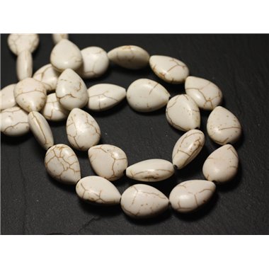 Fil 39cm 22pc env - Perles de Pierre Turquoise Synthèse Gouttes 18x14mm Blanc