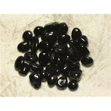 Fil 39cm 60pc environ - Perles Pierre Tourmaline Rocailles Chips Gouttes Nuggets Ovales 7-15mm Noir