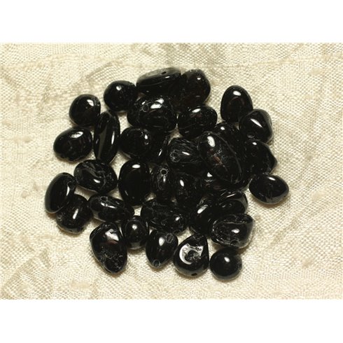 Fil 39cm 60pc environ - Perles Pierre Tourmaline Rocailles Chips Gouttes Nuggets Ovales 7-15mm Noir