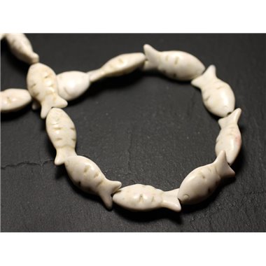 Fil 39cm 16pc env - Perles de Pierre Turquoise Synthèse Poissons 24mm Blanc