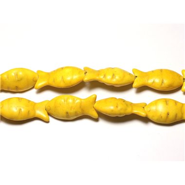 Fil 39cm 16pc env - Perles de Pierre Turquoise Synthèse Poissons 24mm Jaune