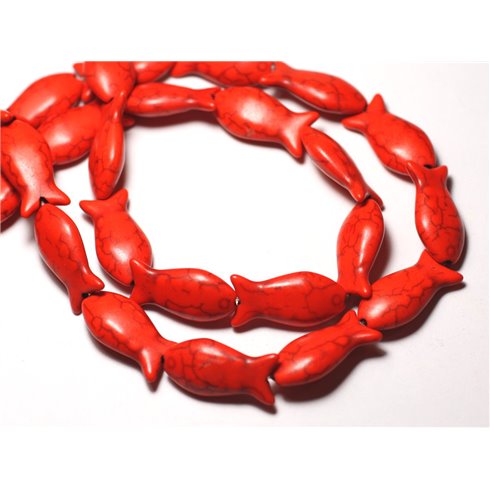 Fil 39cm 16pc environ - Perles Pierre Turquoise Synthèse Poissons 24mm Orange
