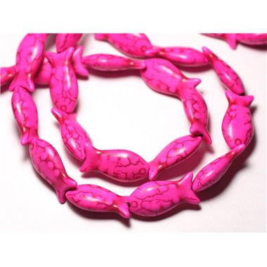 Fil 39cm 16pc env - Perles de Pierre Turquoise Synthèse Poissons 24mm Rose