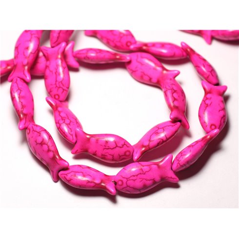 Fil 39cm 16pc env - Perles de Pierre Turquoise Synthèse Poissons 24mm Rose