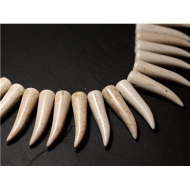Fil 38cm 38pc environ - Perles Pierre Turquoise Synthèse Piment Corne Dent 39mm Blanc crème beige