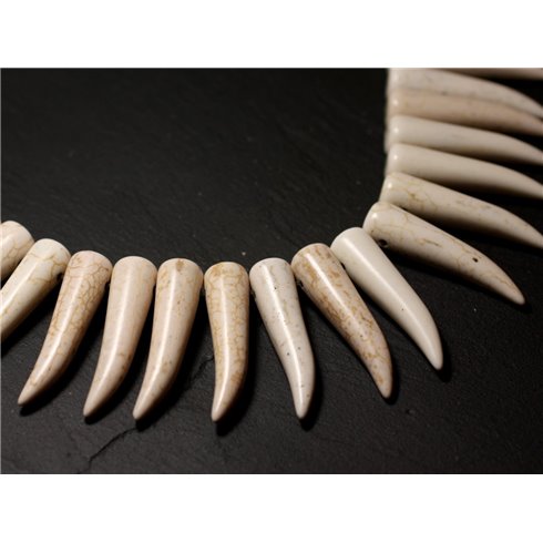 4pc - Perles Turquoise Synthèse reconstituée Piment Corne Dent 40mm Blanc - 8741140009936