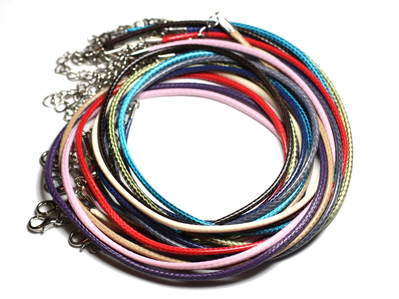 10pc - Colliers Tours de cou 45cm Coton Ciré 2mm Multicolore - 4558550080929