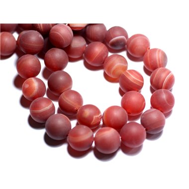 10pc - Perles Pierre Agate Boules 8mm Rouge orange Mat sablé givré - 7427039750011