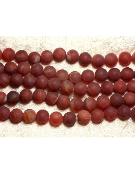 Fil 36cm 60pc environ - Perles Pierre Agate Boules 6mm Rouge orange Mat sablé givré