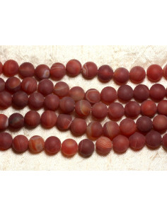Fil 39cm 46pc env - Perles de Pierre - Agate Rouge Mat givré Boules 8mm 2