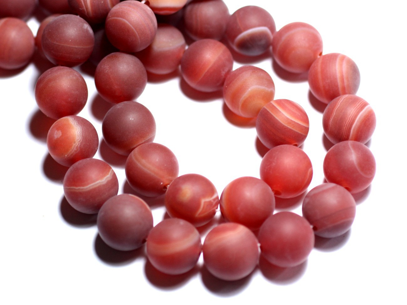 Fil 39cm 46pc env - Perles de Pierre - Agate Rouge Mat givré Boules 8mm