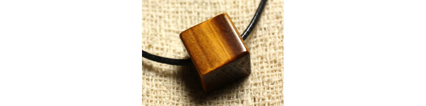 Colliers Pendentifs Cubes Pierres 15mm