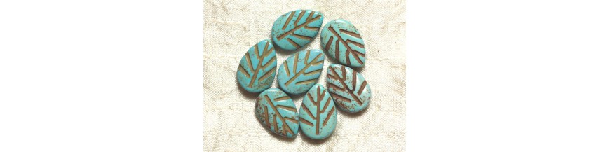 Feuilles 20mm Perles Turquoise Synthèse 