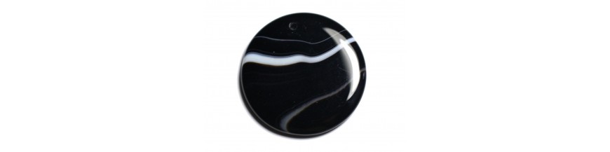 Agate Noire Ronds Pendentifs Pierres