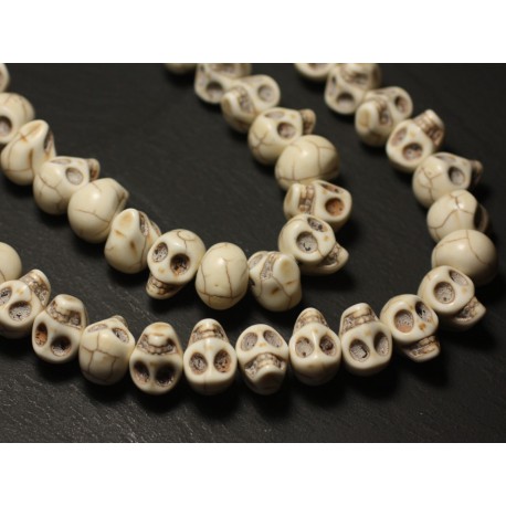10pc Perles Crânes Têtes de Mort Turquoise Synthèse 14mm Blanc  4558550030245